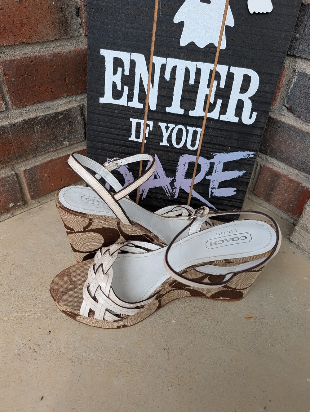 🍁 Vintage Y2K Coach Rose Genuine Leather Signature Canvas Braided Wedge Sandals - Picture 8 of 15